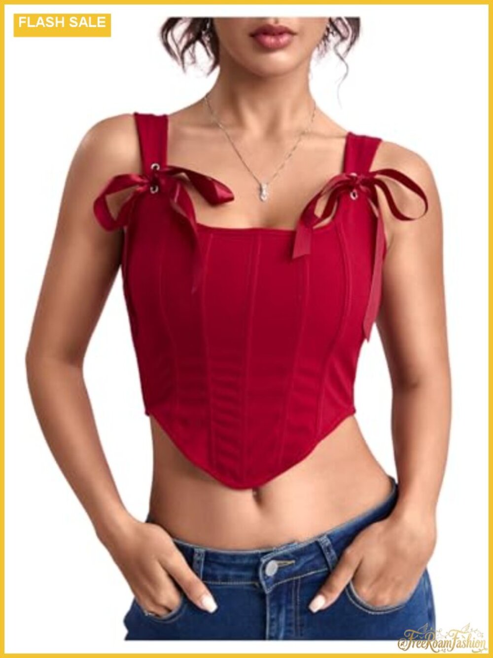 Women's Bow Tie Lace Up Corset Bustier Fitted Crop Top